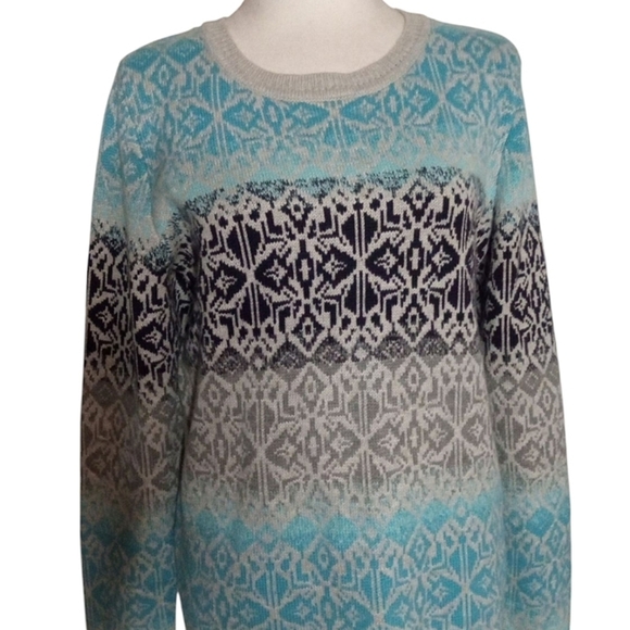 Talbots Nordic Lights Lambswool Blend Fair Isle Ombre Crew Neck Sweater Size Med - Picture 3 of 9